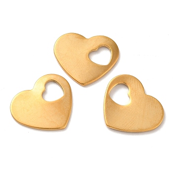 Ion Plating(IP) 304 Stainless Steel Pendants, Laser Cut, Stamping Blank Tag, Heart Charms, Golden, 15.5x18x1mm, Hole: 5x6mm