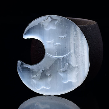 Crescent Moon with Star Natural Selenite Figurines, Reiki Energy Stone Display Decorations, for Home Feng Shui Ornament, WhiteSmoke, 71x61x13mm