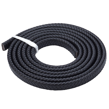Flat Braided Leather Cord, for Necklace & Bracelet Making Accessories, Black, 12x6mm