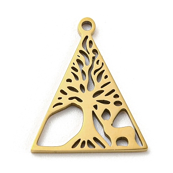 201 Stainless Steel Pendant, Laser Cut, Golden, Tree of Life, Triangle, 17.5x14x1mm, Hole: 1.2mm, 5pcs/bag