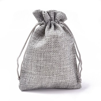 Polyester Imitation Burlap Packing Pouches Drawstring Bags, Light Grey, 13.5x9.5cm
