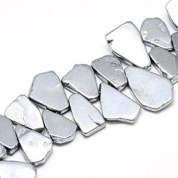 Plated Natural Quartz Crystal Beads Strands, Flat Slab Beads, Nuggets, Platinum Plated, 17~35x12~28x4~6mm, Hole: 1mm, about 40~45pcs/strand