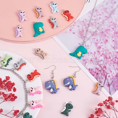 24 Pieces Dinosaur Charms Pendants Animal Shape Resin Charm Colorful Dinosaur Pendant for Jewelry Necklace Bracelet Earring Making Crafts(JX318A)-3