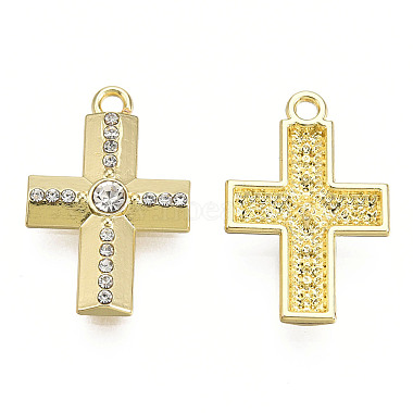 Light Gold Cross Alloy+Rhinestone Pendants