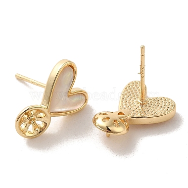 Brass with Natural Shell Stud Earring Findings(KK-P253-02A-G)-2