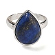 bagues réglables en forme de larme de lapis-lazuli naturel(RJEW-K371-08S-09)-3