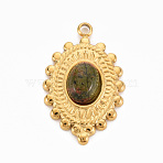 304 Stainless Steel Pendants, with Ruby Zoisite, Oval, Coffee, 23.5x15x4~5mm, Hole: 1.8mm(STAS-N087-42E)