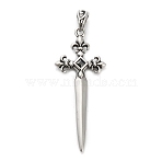 316 Surgical Stainless Steel with Cubic Zirconia Pendants, Cross Charms, Antique Silver, 48.5x19.5x4mm, Hole: 6x4mm(STAS-A123-10AS)