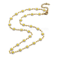 Ion Plating(IP) 304 Stainless Steel Flower Link Chain Necklace with Enamel, Golden, 16.54 inch(42cm)(NJEW-E098-01G)