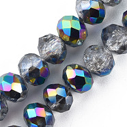 Transparent Crackle Electroplate Glass Beads Strands, Half Plated, Faceted, Abacus, Colorful, 8x6.5mm, Hole: 1.4mm, about 65pcs/strand, 16.34 inch(41.5cm)(EGLA-T008-028-B01)