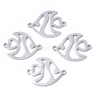 201 Stainless Steel Links connectors, Laser Cut, Fish, Stainless Steel Color, 15.5x20x1mm, Hole: 1.4mm(STAS-R104-047P)
