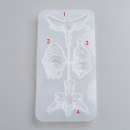 Silicone Molds, Resin Casting Molds, For UV Resin, Epoxy Resin Jewelry Making, Dragonfly, Eye, Feather, White, 207x99x16mm(X-DIY-G017-C05)