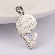 304 Stainless Steel Pendants, Virgin Mary, Stainless Steel Color, 27x15x2mm, Hole: 6x4mm(STAS-K162-089P)