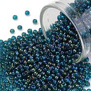 TOHO Round Seed Beads, Japanese Seed Beads, (167BD) Transparent AB Teal, 11/0, 2.2mm, Hole: 0.8mm, about 5555pcs/50g(SEED-XTR11-0167BD)