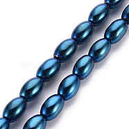 Electroplate Opaque Glass Beads Strands, Oval, Blue Plated, 6.5x4.5mm, Hole: 1mm, about 60~65pcs/strand, 15.16~15.94 inch(38.5cm~40.5cm)(EGLA-T020-11-C07)
