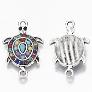 Alloy Links, with Colorful Resin and Rhinestone, Sea Turtle, Antique Silver, 25.5x16.5x4mm, Hole: 1.8mm(PALLOY-Q431-005AS)