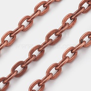 Iron Cable Chains, Unwelded, with Spool, Flat Oval, Cadmium Free & Nickel Free & Lead Free, Red Copper, 5x3.3x0.9mm, about 164.04 Feet(50m)/roll(CH-0.9PYSZ-R)