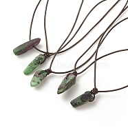 Natural Ruby in Zoisite Nugget Pendant Necklace with Cowhide Leather Cord, Gemstone Jewelry for Women, 13.58~27.17 inch(34.5~69cm)(NJEW-JN03882-05)