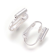 Brass Clip-on Earring Converters Findings, For Non-pierced Ears, Silver Color Plated, 15.5x12x7.5mm, Hole: 0.6mm(KK-L175-01S)
