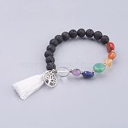 Tassel Charm Bracelets, with Alloy Findings, Lava Rock and Gemstone Beads, Round & Nuggets & Ring with Tree of Life, 2-1/8 inch(55mm)(BJEW-P186-F01)