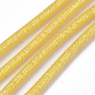 PVC Tubular Synthetic Rubber Cord, Hollow Pipe, with Glitter Powder, Gold, 4mm, Hole: 1.8mm, about 54.68 yards(50m)/bundle(RCOR-T002-02B-07)