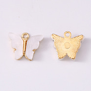 Alloy Enamel Pendants, Butterfly, Light Gold, Floral White, 14x16.5x3mm, Hole: 1.6mm(X-ENAM-R136-01K)
