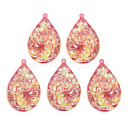 Spray Painted 430 Stainless Steel Filigree Big Pendants, Etched Metal Embellishments, Teardrop, Flamingo, 45x28.5x0.5mm, Hole: 2mm(STAS-TAC0004-052G)