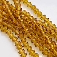 Bicone Glass Beads Strands, Faceted, Goldenrod, 4x4mm, Hole: 1mm, about 92~96pcs/strand, 13.78~14.37 inch(EGLA-P016-4mm-06)
