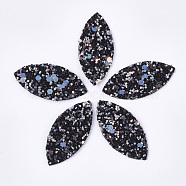 Polyester Cloth Pendants, Single-Sided Glitter Sequins/Paillette, Random Back Color, Horse Eye, Black, 40x19x1mm, Hole: 2mm(FIND-T059-010A)