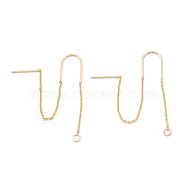 Brass Stud Earring Findings, Ear Thread with U-shape Link & Loop, Long-Lasting Plated, Real 18K Gold Plated, 74.5mm, Hole: 2mm, Pin: 0.8mm(KK-K251-03G)