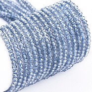 Electroplate Glass Beads Strands, Pearl Luster Plated, Faceted, Rondelle, Light Steel Blue, 2x1.5mm, Hole: 0.6mm, about 235~247pcs/Strand, 14.57~14.76 inch(37~37.5cm)(EGLA-F149-PL-01)