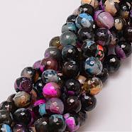 Natural Fire Crackle Agate Bead Strands, Dyed, Faceted, Round, Black, 10mm, Hole: 1.5mm, about 38pcs/strand, 14 inch(G-G882-10mm-B07-1)