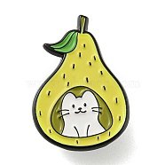 Cartoon Fruit with Cat Enamel Pins, Black Alloy Badge for Backpack Clothes, Pear, 31x21.5x1.5mm(JEWB-F031-01C)