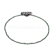 304 Stainless Steel Cable Chain Anklets, with Enamel and Lobster Claw Clasps, Electrophoresis Black, Green, 230x2mm(AJEW-K030-01EB-09)