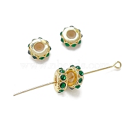 Brass Micro Pave Cubic Zirconia Beads, Real 18K Gold Plated, Green, 9.5x4mm, Hole: 1.4mm(KK-K361-03C-G)