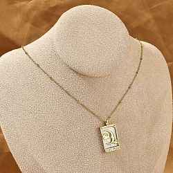 Brass Cubic Zirconia Pendant Necklaces, Acrylic Tarot Necklaces, Moon, 18.27 inch(46.4cm)(NJEW-H051-01G-01)