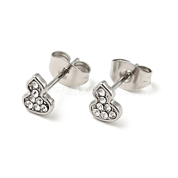 Rhinestone Gourd Stud Earrings with 316 Surgical Stainless Steel Pins, Stainless Steel Color Plated 304 Stainless Steel Jewelry for Women, Crystal, 6.5x5mm, Pin: 0.8mm(EJEW-A081-04P-03)