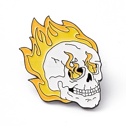 Skull with Flame Enamel Pin, Electrophoresis Black Alloy Punk Brooch for Backpack Clothes, Gold, 32.5x27x2mm, Pin: 1.2mm(JEWB-A005-18-05)