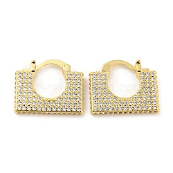Rectangle Shape Brass Micro Pave Clear Cubic Zirconia Thick Hoop Earrings, Long-Lasting Plated, Cadmium Free & Lead Free, Real 18K Gold Plated, 17x21x3mm(EJEW-Q785-04G)