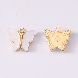 Alloy Enamel Pendants, Butterfly, Light Gold, Floral White, 14x16.5x3mm, Hole: 1.6mm(X-ENAM-R136-01K)