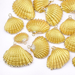 Spray Paint & Electroplate Sea Shell Pendants, with Iron Findings, Light Gold, Gold, 16~26x17~28x7~10mm, Hole: 2mm(SSHEL-S262-08J)