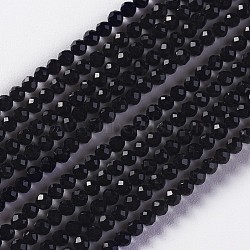 Glass Beads Strands, Faceted, Round, Black, 2x2mm, Hole: 0.4mm, about 193~197pcs/strand, 14.17 inch~15.51 inch(36~39.4cm)(EGLA-E057-02B-15)