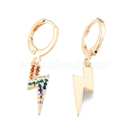 Colorful Cubic Zirconia Lightning Bolt Dangle Leverback Earrings, Brass Jewelry for Women, Cadmium Free & Nickel Free & Lead Free, Real 18K Gold Plated, 31mm, Pin: 1mm(EJEW-N012-68)