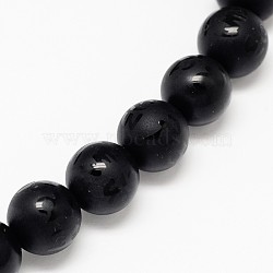 Natural Obsidian Round Carved Om Mani Padme Hum Beads Strands, Frosted, 10mm, Hole: 1mm, about 40pcs/strand, 15.7 inch(G-L275-04-10mm)