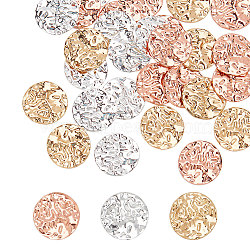 36Pcs 3 Colors Brass Pendants, Textured, Flat Round Charm, Mixed Color, 15x1.5mm, Hole: 1mm, 12pcs/color(KK-AR0003-22)