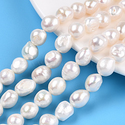 Natural Cultured Freshwater Pearl Beads Strands, Baroque Pearls Keshi Pearl Beads, Two Sides Polished, Seashell Color, 9~12x9~13x7.5~11mm, Hole: 0.7mm, about 32~34pcs/strand, 13.78~14.17 inch(35~36cm)(PEAR-N014-10A)