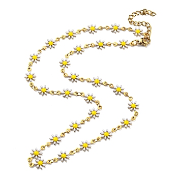 Ion Plating(IP) 304 Stainless Steel Flower Link Chain Necklace with Enamel, Golden, 16.54 inch(42cm)