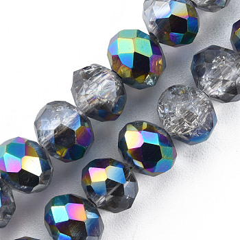Transparent Crackle Electroplate Glass Beads Strands, Half Plated, Faceted, Abacus, Colorful, 8x6.5mm, Hole: 1.4mm, about 65pcs/strand, 16.34 inch(41.5cm)