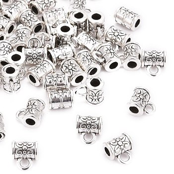 Tibetan Style Alloy Column Tube Bails, Loop Bails, Bail Beads, Lead Free and Cadmium Free, Antique Silver, about 5.5mm in diameter, 7.5mm long, hole: about 2.5mm
