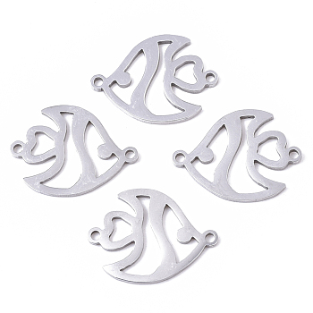 201 Stainless Steel Links connectors, Laser Cut, Fish, Stainless Steel Color, 15.5x20x1mm, Hole: 1.4mm